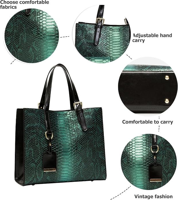 KingTo Women's Crocodile Pattern Satchel Handbags Stylish Tote Handbags crocodile purses for women 3 Pcs Set (B-blue) - Image 6
