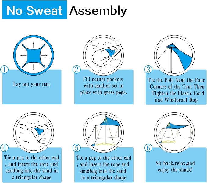UMARDOO Family Beach Tent Canopy Sun Shade Portable 7×7FT, Large Wind Resistance Beach Sun Shelter Easy Setup with Packable Carry Bag for Outdoor Travel UPF 50+(Blue) - Image 5