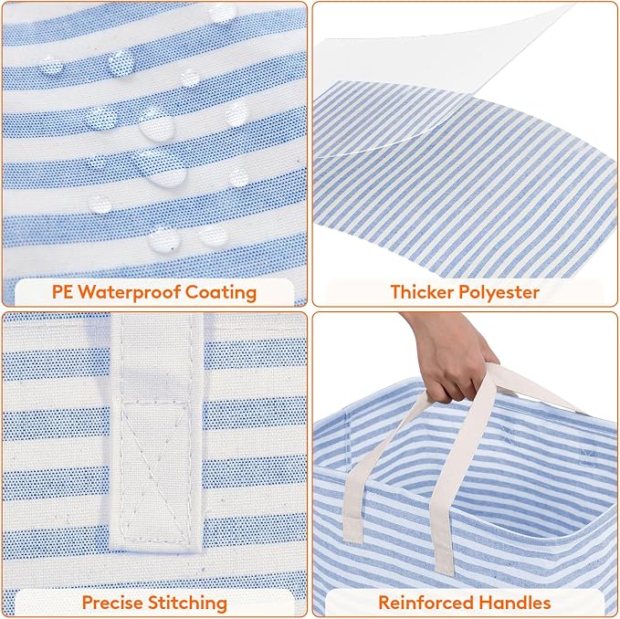 Lifewit 2 Pack Laundry Basket 80L Each, Collapsible Clothes Hamper with Reinforced Handles, Freestanding Waterproof Design for Bedroom and Laundry Room, Grey&Blue 160L Total - Image 6