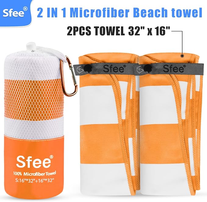 Sfee 2 in 1 Microfiber Travel Towel, Quick Dry Towel Camping Beach Towel Super Absorbent Compact Lightweight Sports Gym Towel Set for Gym, Hiking, Pool, Bath, Yoga (Small: 32''x16'') - Image 2