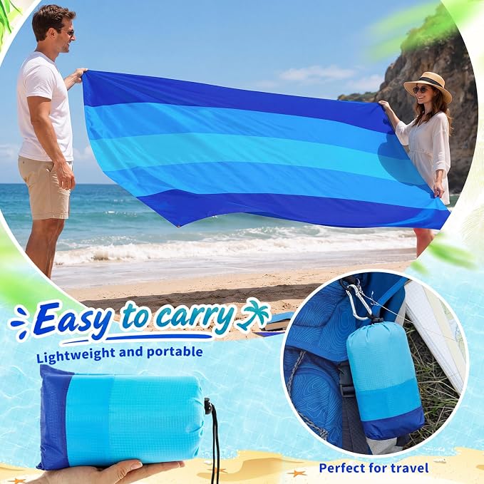 Weysat 10 Sets Beach Blankets Bulk Sandproof 79 x 108'' Large Waterproof Picnic Blanket for 1-6 Adults Oversized Sand Free Beach Mat with Stake Climbing Hook Storage Bag for Travel Camping(Joint Blue) - Image 4