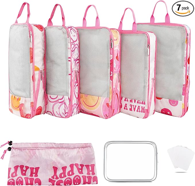 7 Pcs Compression Packing Cubes for Travel Luggage, Lightweight Suitcase Organizer Bags Set, Compression Packaging Cube for Travel Essentials, Packing Cubes for Carry on Suitcase by Xmzsdz