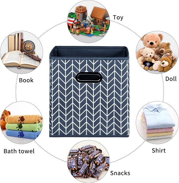 Fabric Cloth Storage Bins,Fabric Cube Organizer with Dual Handles Foldable Cube Storage Baskets for Home Bedroom Storage,Set of 3,(Grey Wave) - Image 3