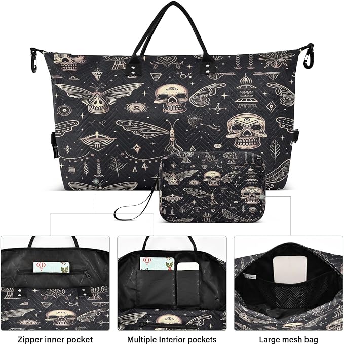 Butterfly Skull Head Travel Duffle Bag Gym Yoga Carry on Bags for Men Women Weekender Bag - Image 2