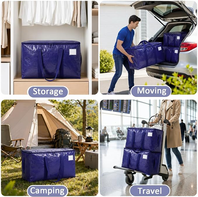 Songrey Heavy Duty Moving Bags, 6 Pack Large Storage Bags with Zipper & Handles, Waterproof Totes Bags for Clothes Packing, Moving, College Supplies, Home Organization - Image 7