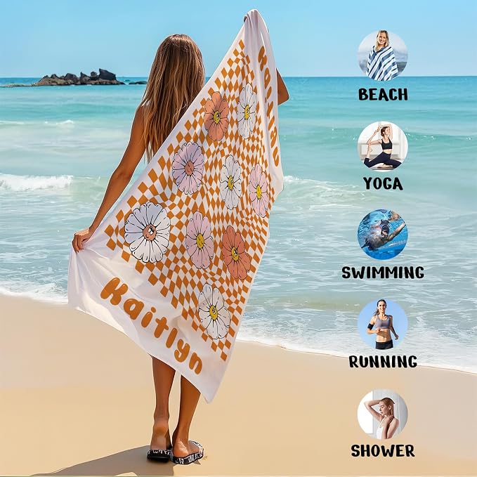 JML Personalized Beach Towel with Name, Custom Flower Beach Towel, Customized Microfiber Pool Towel, Quick Dry & Absorbent Swim Towel for Adult,Anniversary, Birthday, Summer Holiday,Vacation - Image 6