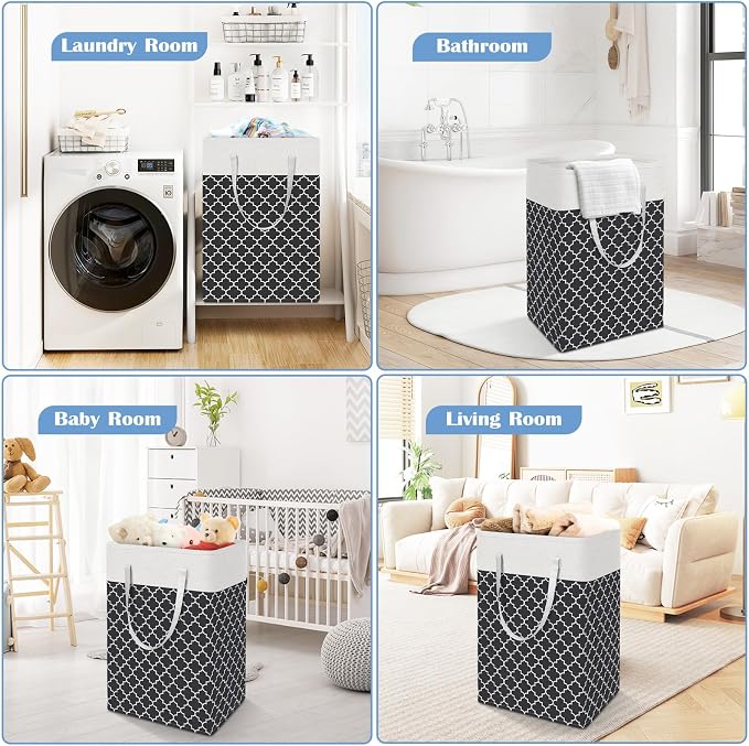 BlissTotes 3-Pack Laundry Basket, Freestanding＆Waterproof Laundry Hamper, Collapsible Tall Clothes Hamper with Easy Carry Handles for Clothes, Towels in the Family and Dorm,Clover Black,88L - Image 6