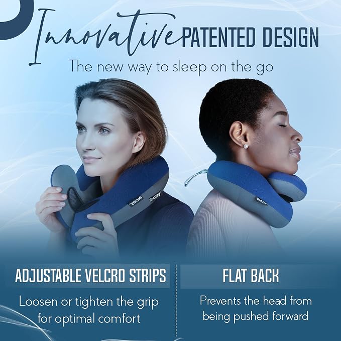 BCOZZY Travel Neck Pillow for Airplane– Patented Double Support for Head, Neck, and Chin. Best for Long Flights, Plane Sleeping, and Car Rides. Adjustable Size. Fully Washable. Carry Bag. Large, Black - Image 5