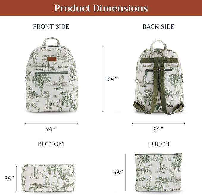 Maison d' Hermine Backpack for Women Men Cotton Shoulder Multipurpose Rucksack with Small Pouch Lightweight Multi Pocket Bag for Travel Work Beach Perfect for Spring Summer (Safari Holiday) - Image 4