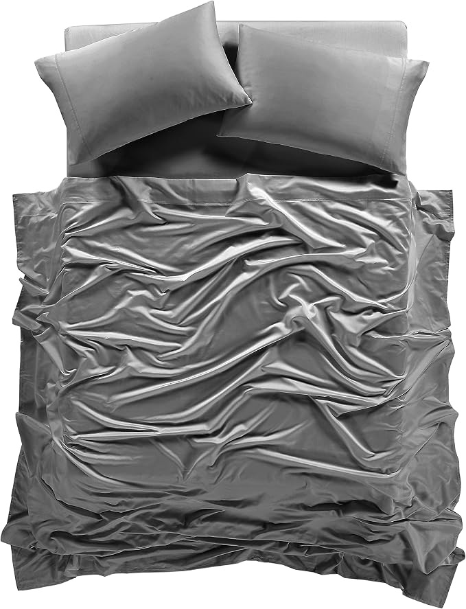100% Supima Cotton Sheets 600 Thread Count,Bed Sheet Set Queen Size Sheets 4 Pieces, Soft & Silky Sateen Weave, Fits Mattress Up to 18'',Deep Pocket, Breathable & Fade Resistant(Grey,Queen) - Image 3