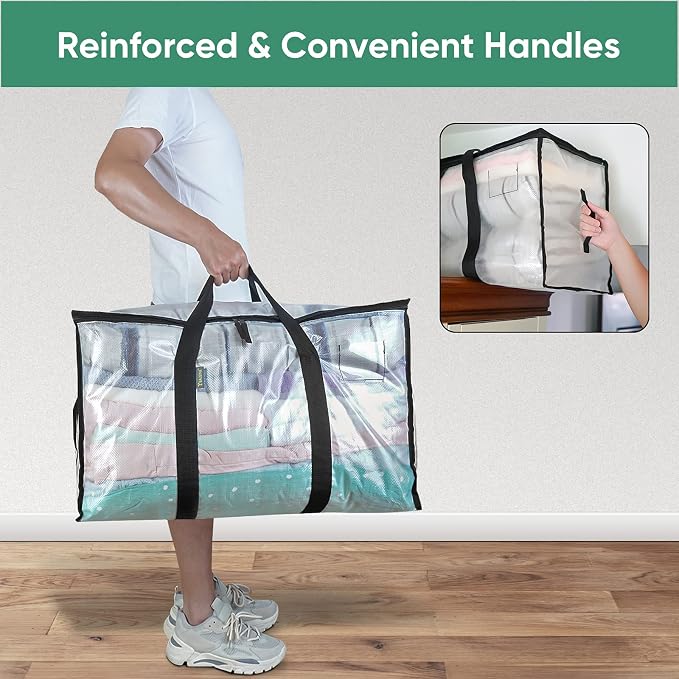 BALEINE 4-Pack Oversized Moving Bags with Reinforced Handles, Heavy-Duty Storage Tote for Clothes, Moving Supplies (Clear, 4-Pack) - Image 7