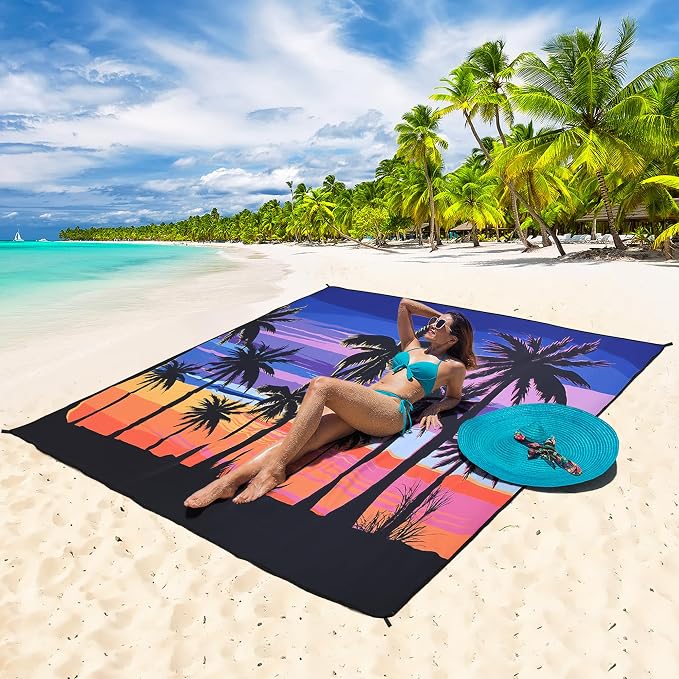 HIHOHO Beach Blanket Waterproof Sandproof Beach Mat 79”x 83” for 1-8 Adults Quick Drying Durable Outdoor Picnic Mat for Beach Festival Travel Camping Hiking (Color Cocotree, 79"×83"(4 Person)) - Image 2