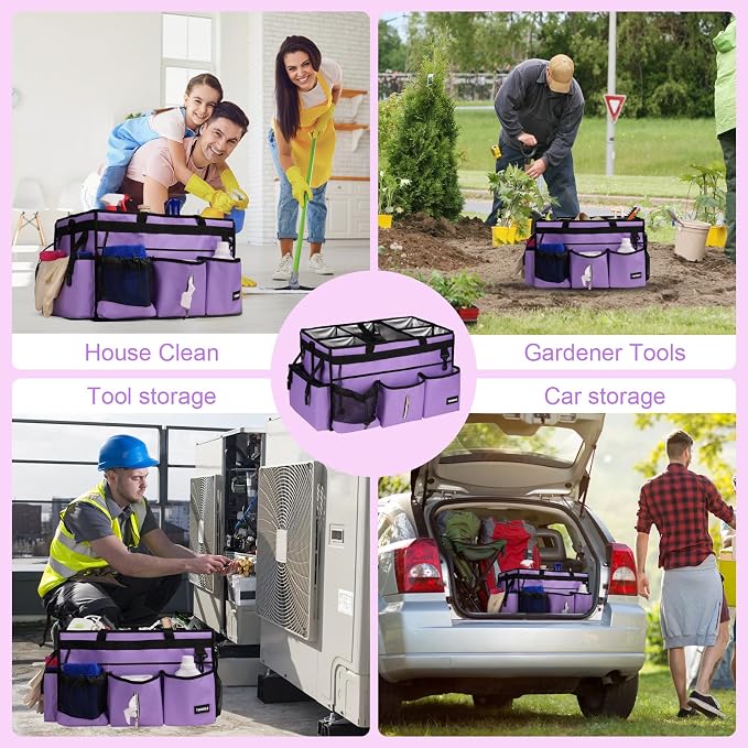 Large Cleaning Caddy Bag With Detachable Divider,Caddy Organizer With Handle,Cleaning Supply Storage With Adjustable Shoulder Strap & Waist Belt For Cleaners,Cleaning Housekeepers - Image 7