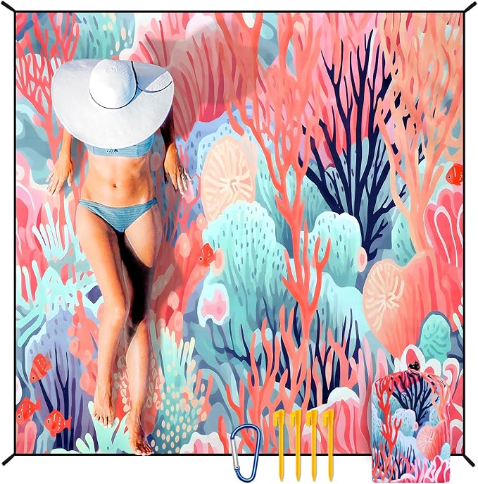 HIHOHO Beach Blanket Waterproof Sandproof Extra Large Beach Mat 79" X 83"/120"x108"for 1-8 Adults Quick Drying Durable Outdoor Picnic Mat for Beach Travel Camping Hiking by HIHOHO