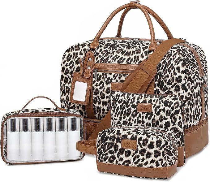 Wogarl 4PCS Weekender Bags for Women Large Overnight Weekend Travel Duffel Carry on Shoulder with Shoe Compartment Canvas Toiletry Bag for Travel Business Gym by Wogarl