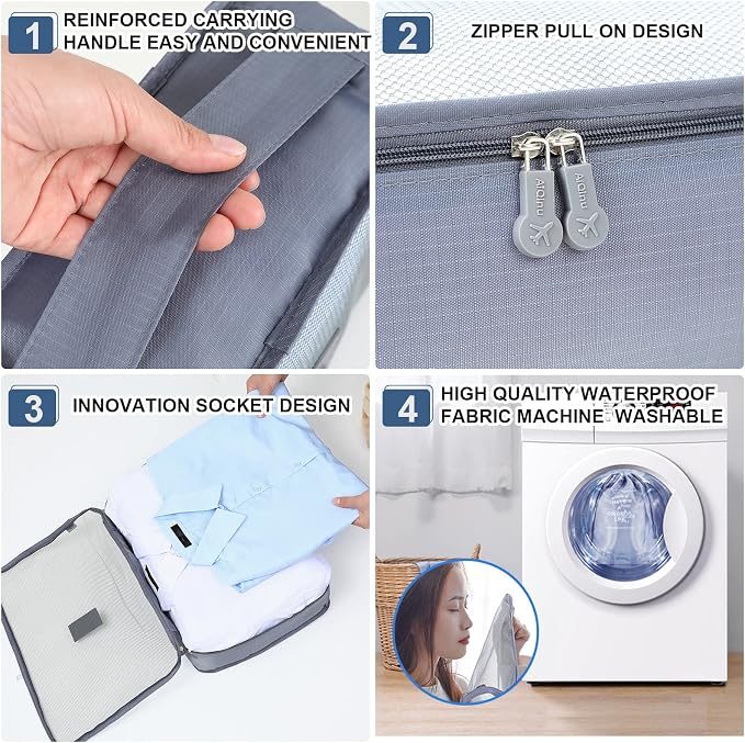 AiQInu Set of 7 Waterproof Travel Organiser Packing Cubes Organizer, Shoe Bag, Luggage Bags - Image 4