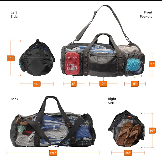 Fitdom 90L Large Mesh Duffle Bag for Scuba Dive or Snorkel Equipment. Best for Water Sports & Beach Activities like Swimming, Diving & Snorkeling. Perfect for Travel, Storage Swim Gym Gears & Balls - Image 2