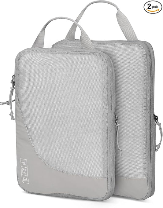 Hynes Eagle 6 Set/ 4 Set/ 2 Set Compression Packing Cubes Travel Essentials Lightweight Nylon Luggage Suitcase Organizer Bag Light Grey 2PCS by HynesEagle