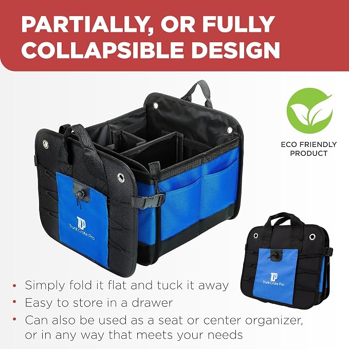 Blue Car Cargo Trunk Organizer for SUV & Auto Storage, Large | Fits Cars, SUVs & Trucks Organizes Sports Gear Keeps Cargo Secure Easy Everyday Storage Space-Saving Car Accessories - Image 5