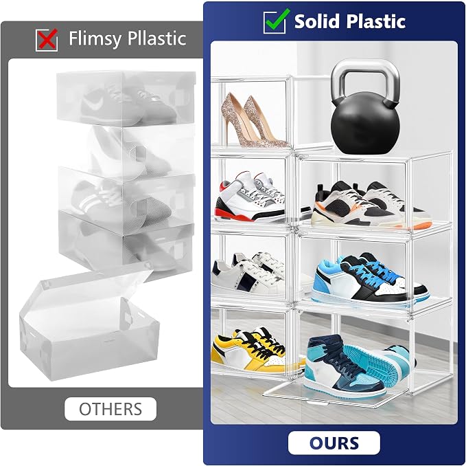 2 Pack Acrylic Clear Shoe Storage Boxes Size 12, Transparent Display Case for Sneaker Collections, Baseball Caps, Hat Organizer Dust-free Shoe Cubbies Stackable Sneaker Boxes - Image 5