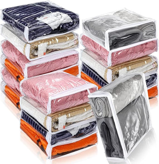 Kingdder 16 Pcs Clear Zippered Storage Bags Plastic Sweater Bags with Zipper 12 x 12 x 4 Inch Vinyl Sheet Organizer and Storage for Clothing Blankets Sheet Linen Bed Pillow Cube Organizer by Kingdder