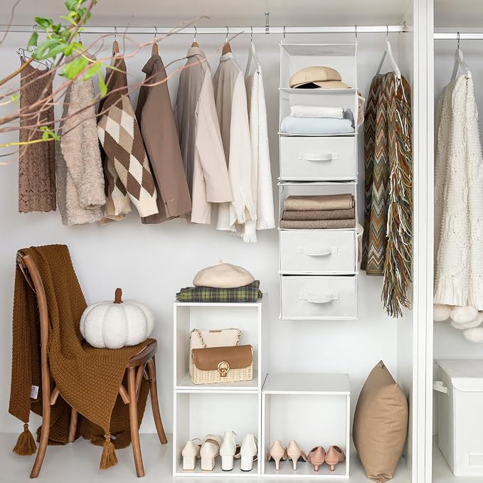 GRANNY SAYS 6-Shelf Hanging Organizer for Closet, Separable to 2 Pack 3-Shelf Hanging Shelves, Organization and Storage with 3 Different Drawers, 4 Side Pockets, White, 1-Pack - Image 4