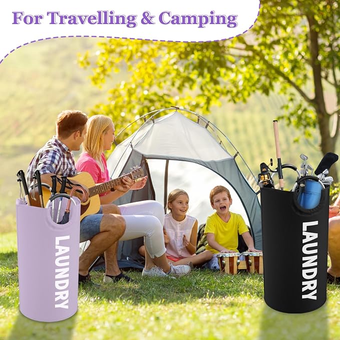 Set of 2 Collapsible Laundry Baskets with Aluminum Handles, 95L Large Laundry Baskets in 600D Oxford Fabric, Portable Dirty Clothes Hampers for Bedroom, Travel, Black + Purple - Image 4
