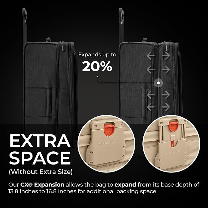 Briggs & Riley 31" Extra Large Expandable Spinner - Checked Luggage for Travel, Suitcases with Wheels, Softside Rolling Bag for Men & Women, Self-Repairing Zipper - Baseline Collection, Black - Image 3