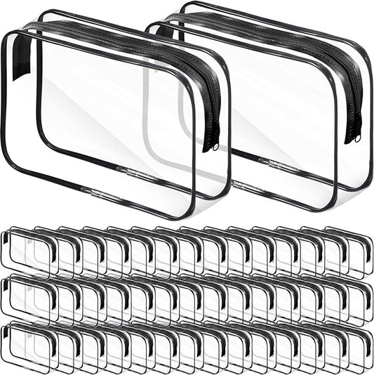 Reginary 36 Pieces Clear Makeup Bags Travel Size Toiletry Bags Bulk, Waterproof PVC Cosmetic Pouches with Zipper and Black Trim, Transparent Airport Quart Size Compliant Bag Organizer for Vacation by Reginary