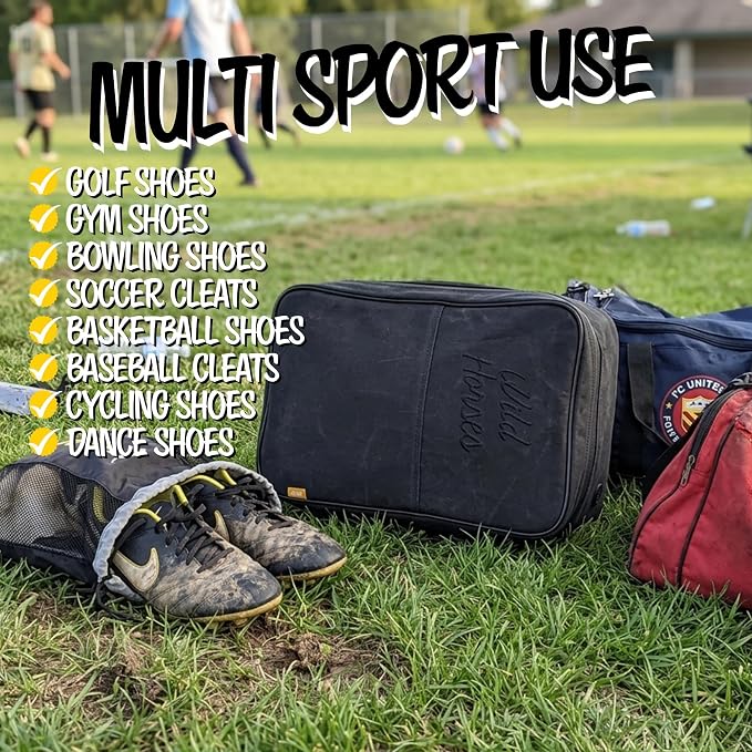 Wild Horses Golf Shoe Bag - Premium 12oz Waxed Canvas w Ventilation - Free Mini Towel & Shoe Horn - Easy Clean Wipe Down Interior - Waterproof Travel Storage - Men & Women up to Size 14 - Khaki - Image 7
