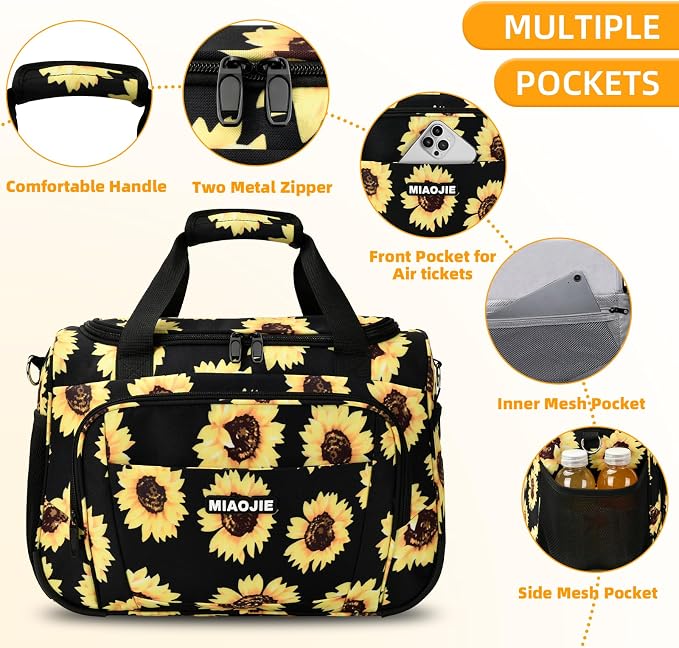 Underseat Carry On Luggage Lightweight Travel Tote Weekender Bag Overnight Duffle Bag for Travel, Travel Essentials Personal Item Travel Bag for Women and Men, Sunflower-16Inch - Image 2
