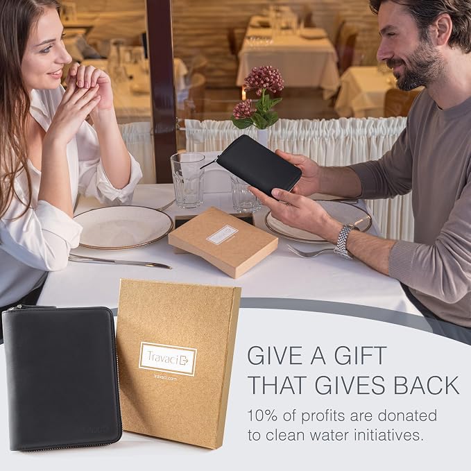 Full Grain Leather Passport Holder for 2 Passports - Dual Passport Holder and Travel Documents Organizer - RFID Travel Wallet for Couples - Black - Image 6