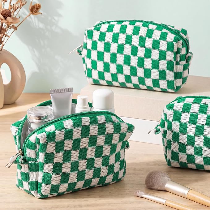 Gilprop 8 Pcs Checkered Makeup Bag for Purse Small Cosmetic Pouch Bulk Portable Zipper Makeup Pouch Travel Toiletry Organizer Gifts for Women Bridesmaid Wedding Party Favors (Dark Green) - Image 3