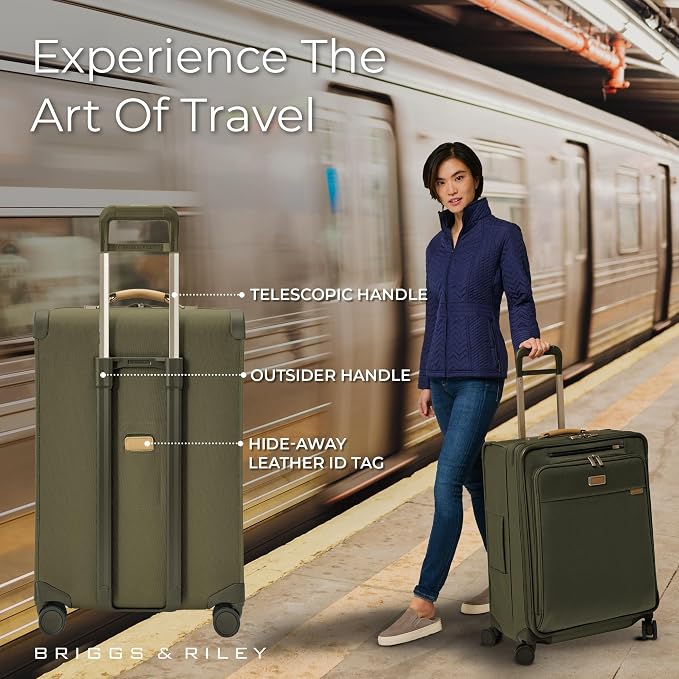 Briggs & Riley 26" Medium Expandable Spinner - Checked Luggage for Travel, Suitcases with Wheels, Softside Rolling Bag for Men & Women, Self-Repairing Zipper - Baseline Collection, Olive - Image 5
