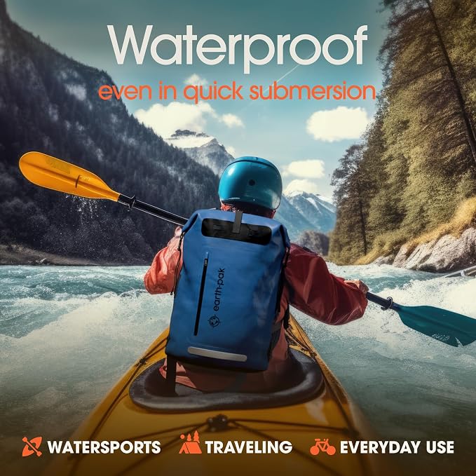 Earth Pak Waterproof Backpack - Heavy Duty Hiking Backpack - Roll-Top Closure Bag - Cushioned Dry Bag Waterproof Phone Case - Image 3