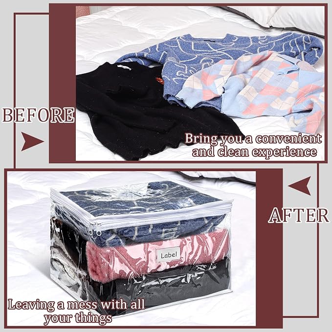 Hoolerry 6pcs Clear Zippered Storage Bag Plastic Individual Sweater Storage Bag with Zipper Label Closet Clothing Organizer for Blanket Clothes Bed Sheet Comforter Quilt Pillow(12 x 12 x 12 Inch) - Image 6