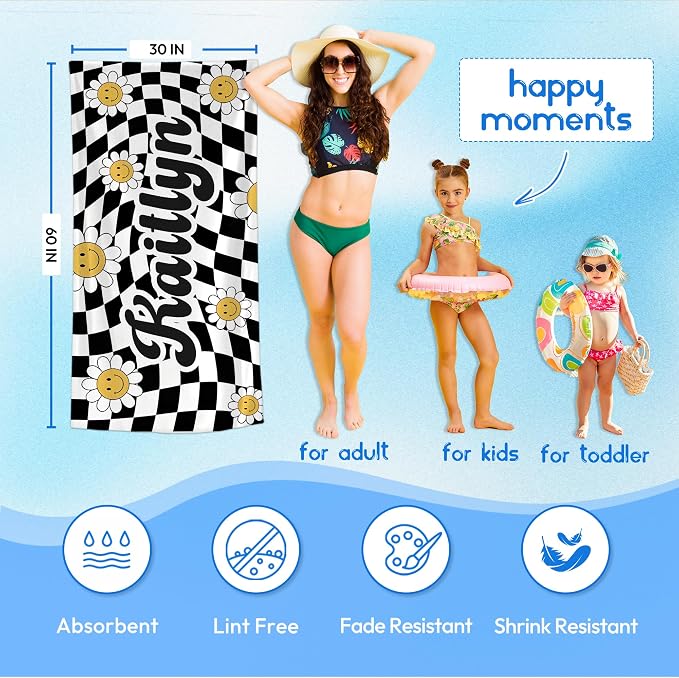 JML Personalized Beach Towel with Name, Custom Flower Beach Towel, Customized Microfiber Pool Towel, Quick Dry & Absorbent Swim Towel for Adult,Mother's Day, Birthday, Summer Holiday,Vacation - Image 3