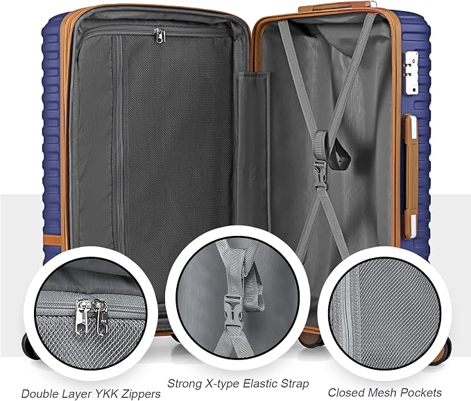 Joyway Carry On Luggage 20 Inch Expandable Suitcase with Spinner Wheel, 4 Piece Hard Shell Luggage Set with TSA Lock(Navy brown) - Image 9