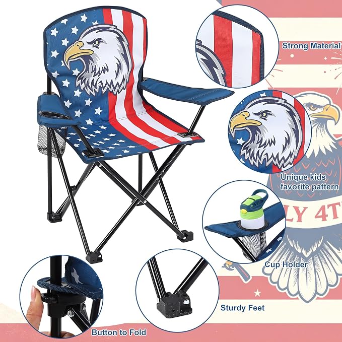 KABOER Kids Outdoor Folding Camping Chair with Cup Holder Carrying Bag | Portable Camping Chair for Beach Picnic Camping Travel Lawn Ages 3-10 - Image 3