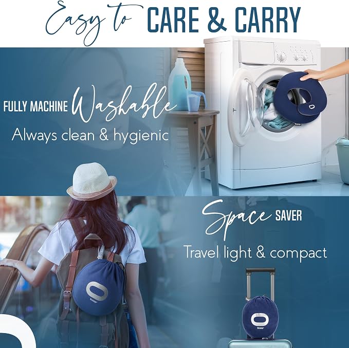 BCOZZY Travel Neck Pillow for Airplane – Patented Double Support for Head, Neck, and Chin. Best for Long Flights, Plane Sleeping & Car Rides. Adjustable Size. Fully Washable. Carry Bag. X-Large, Black - Image 6