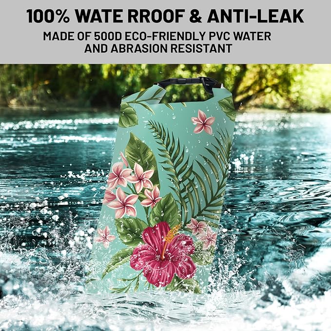 Waterproof Dry Bag,Roll Top Tropical Summer Watercolor Hibiscus Waterproof Backpack 5L/10L/20L Floating and Lightweight Bags for Kayaking, Boating, Swimming and Camping with Waterproof Phone Case - Image 2