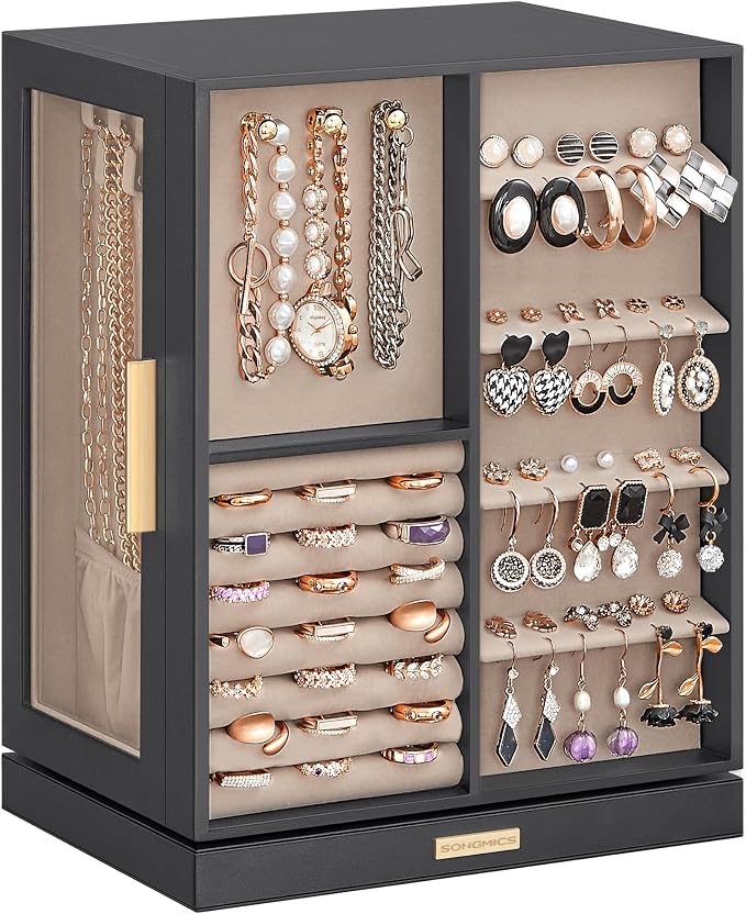SONGMICS GISELLA Collection - Jewelry Box Organizer 360° Rotating, Vertical Jewelry Storage Case with 5 Drawers, Glass Window, Spacious, Open Design, Great Gift, Slate Gray UJBC170G01 by Unknown