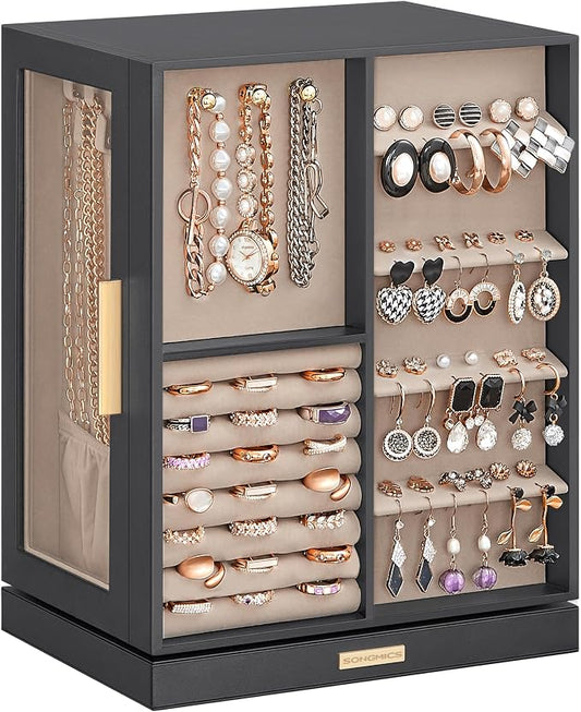 SONGMICS GISELLA Collection - Jewelry Box Organizer 360° Rotating, Vertical Jewelry Storage Case with 5 Drawers, Glass Window, Spacious, Open Design, Great Gift, Slate Gray UJBC170G01 by Unknown