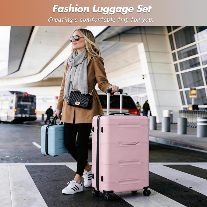 Merax Luggage Set,6 Piece Suitcase with Bags,Lightweight Carry on Luggage | 14/20 IN Airplane Approved,24/28IN Hardside Suitcase with Double Spinner Wheels Handle Password Lock,Pink Green Blue - Image 2