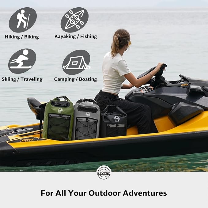 STOVER 5/10/25/30/40L Waterproof Dry Backpack & Phone Case- Large Floating Dry Bag for Kayaking, Travel, Hiking, Fishing, Camping, Motorcycles & Beach, Heavy-Duty Roll Top Men/Women (Grey) - Image 6