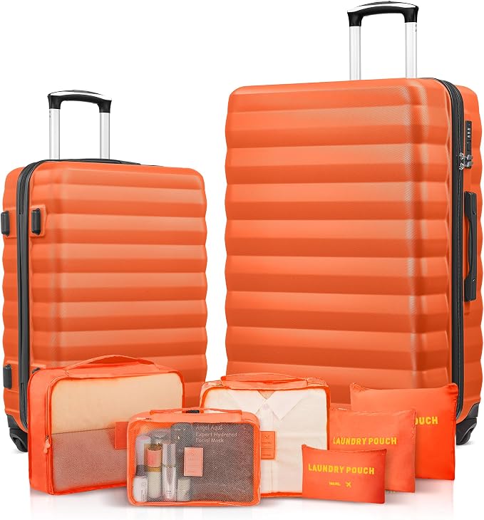 Luggage Sets 2 Piece, 20 Inch 28 Inch ABS Hardshell Suitcase Set with Spinner Wheels, Carry On and Checked Luggage for Women and 6 Piece Travel Organize Bags by Suitour