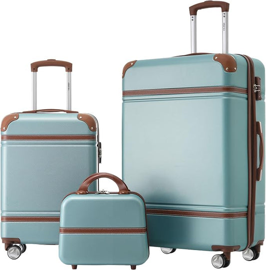 Merax Luggage Set 2 Piece Suitcase Set with Cosmetic Case Expandable Spinner Wheels Vintage Luggage Sets(Blue Green,20"+28") by Merax