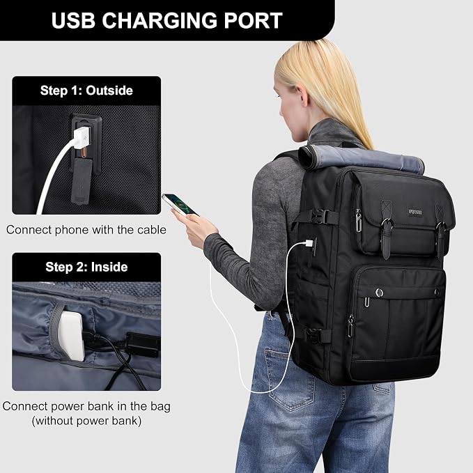 PIJUSHI 3-In-1 Travel Backpack for Women with 16" Padded Laptop Compartment | Convertible Carry On Luggage/Duffel/Shoulder with 180° Open, USB Port, Dry/Wet Pocket for Airport, Daily - Image 7