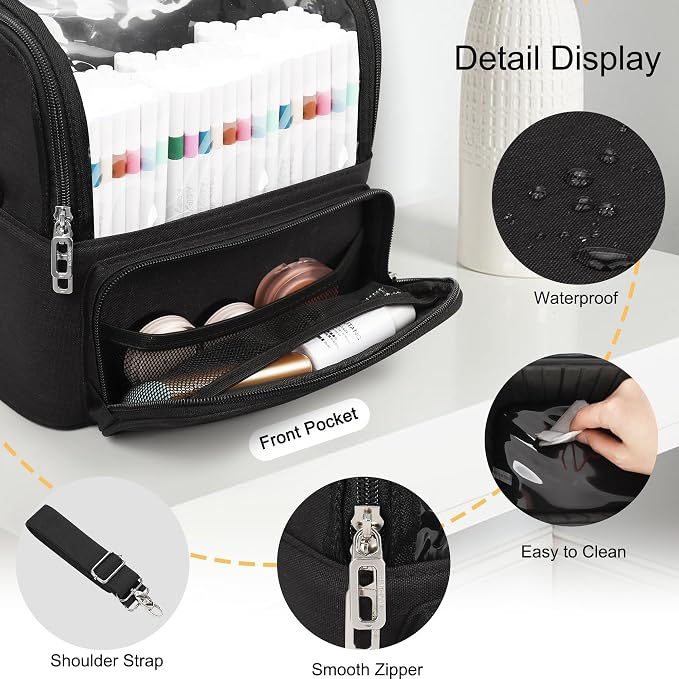 TANTO Makeup Brush Bag, Makeup Brush Holder Travel Extra Large Make up Brush Organizer Case Stand-up Makeup Cup Foldable Pro Cosmetic Artist Storage Bags with Adjustable Divide (01A-Black,X Large) - Image 4