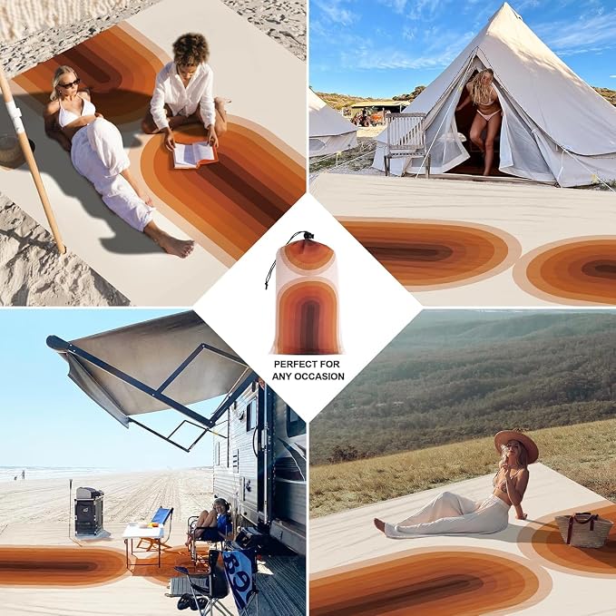 Large Waterproof Sandproof Beach Blanket for 4 Adults, Outdoor Beach Mat with 4 Stakes, 210T Polyester Lightweight Foldable Picnic Blanket Accessories Must Haves for Travel, Camping, Hiking - Image 4